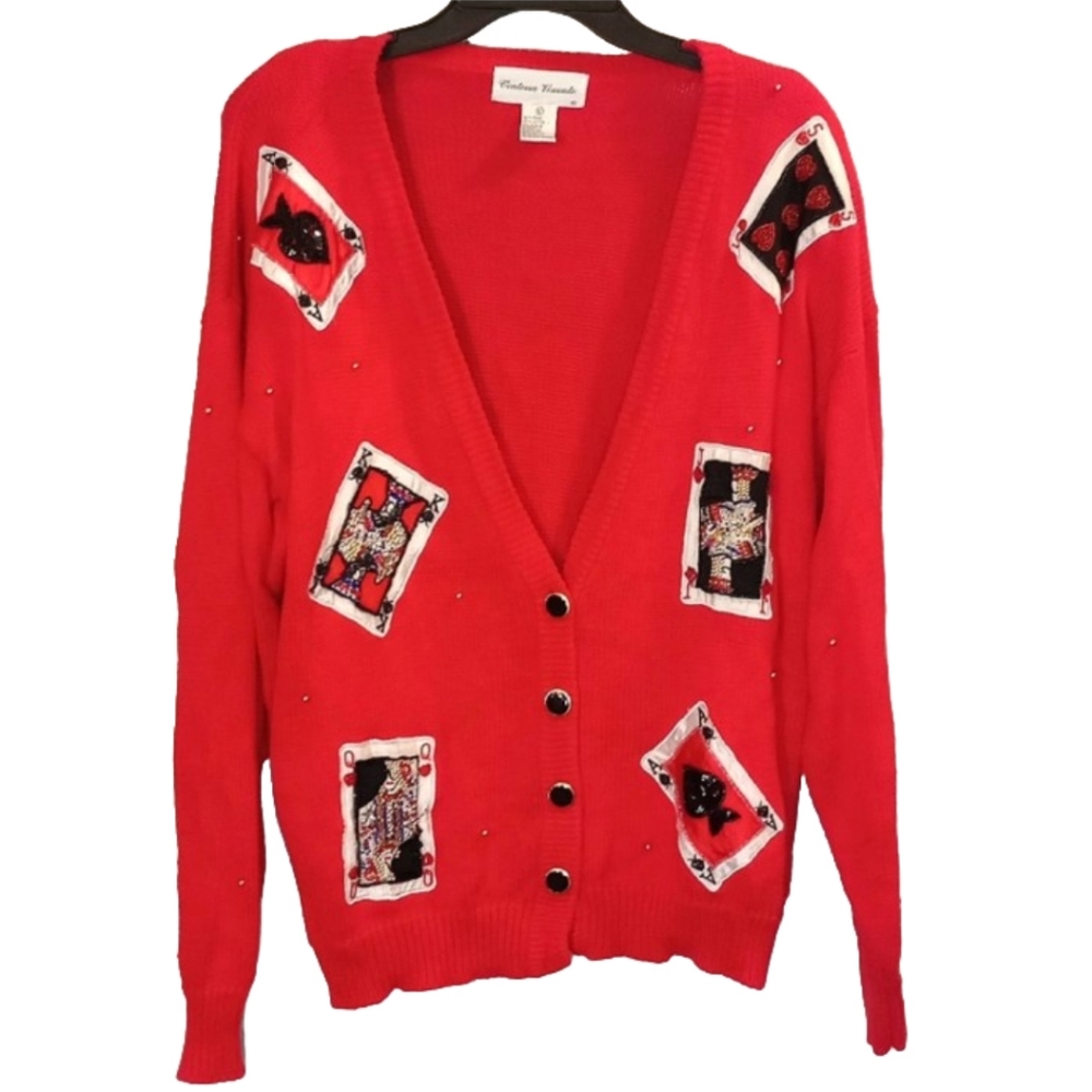 Contessa Visconte Vintage Ugly Las Vegas Sweater Cardigan Size Large Women